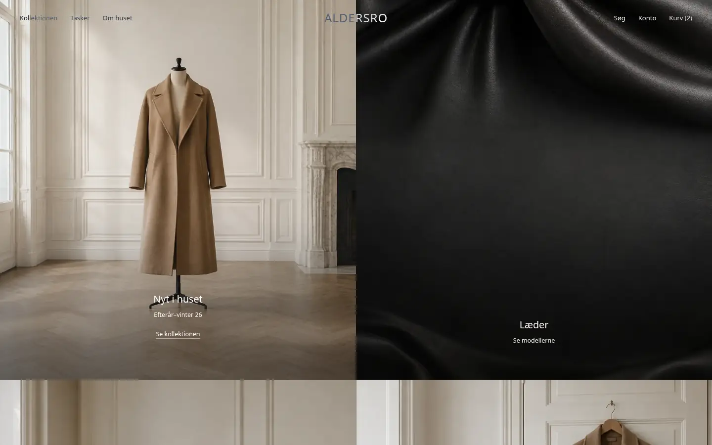 Forsiden af eksempelsitet for Aldersro i temaet Couture og mode, set på en computer