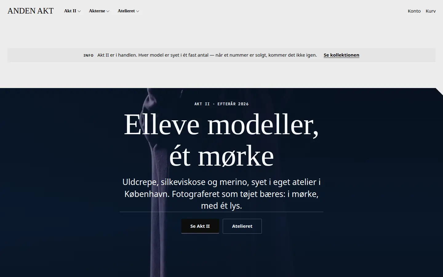 Forsiden af eksempelsitet for Anden Akt i temaet Mode og stil, set på en computer