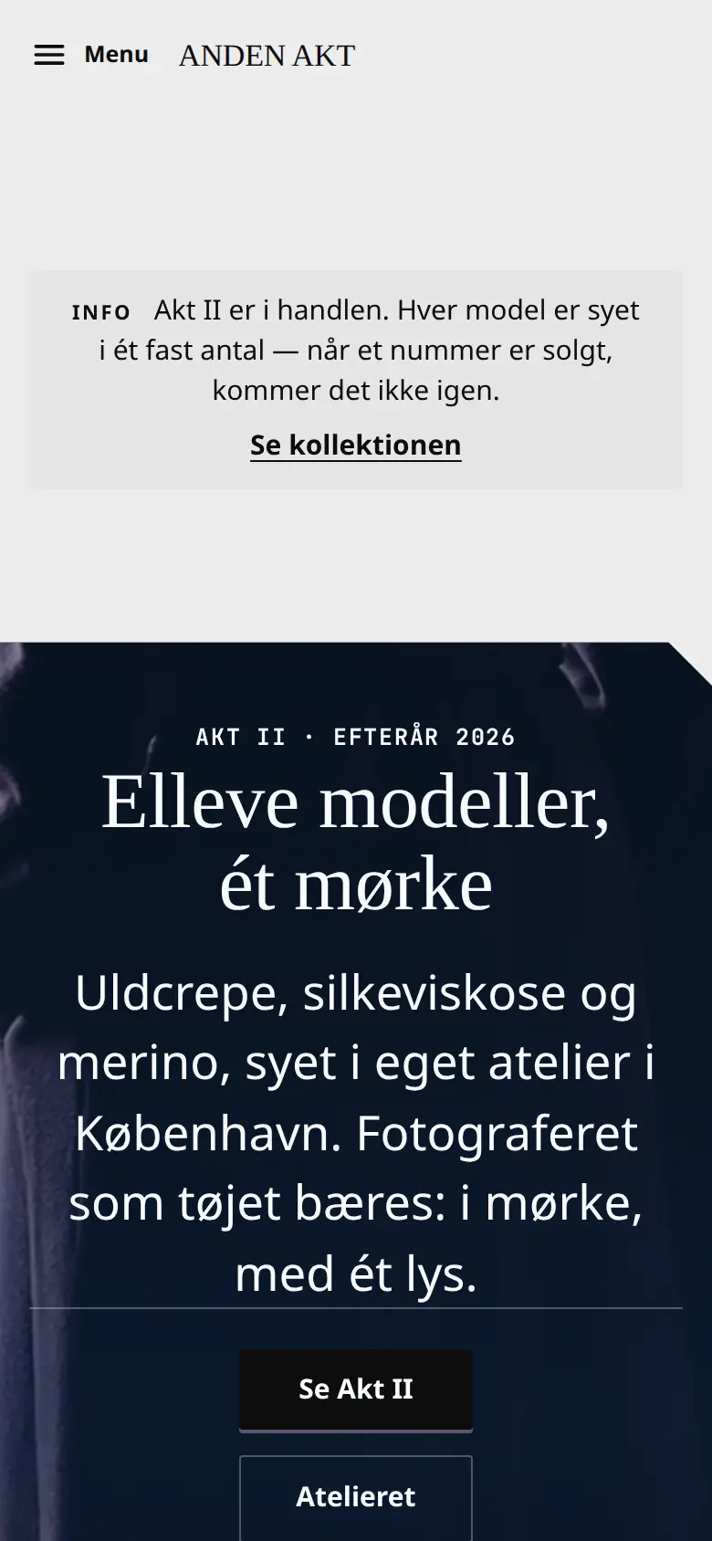 Forsiden af eksempelsitet for Anden Akt i temaet Mode og stil, set på en mobil