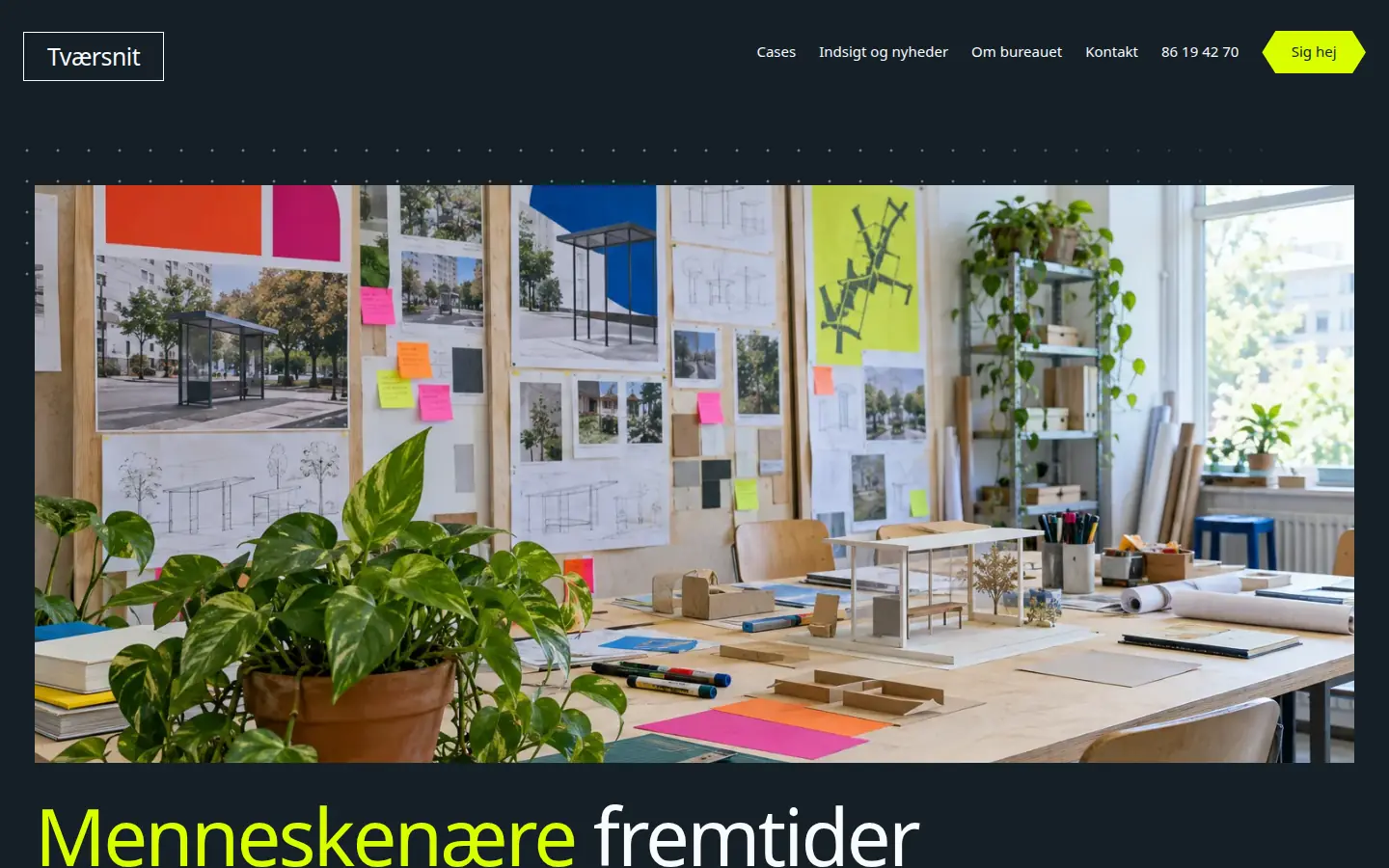 Forsiden af eksempelsitet for Tværsnit i temaet Innovation og indsigt, set på en computer