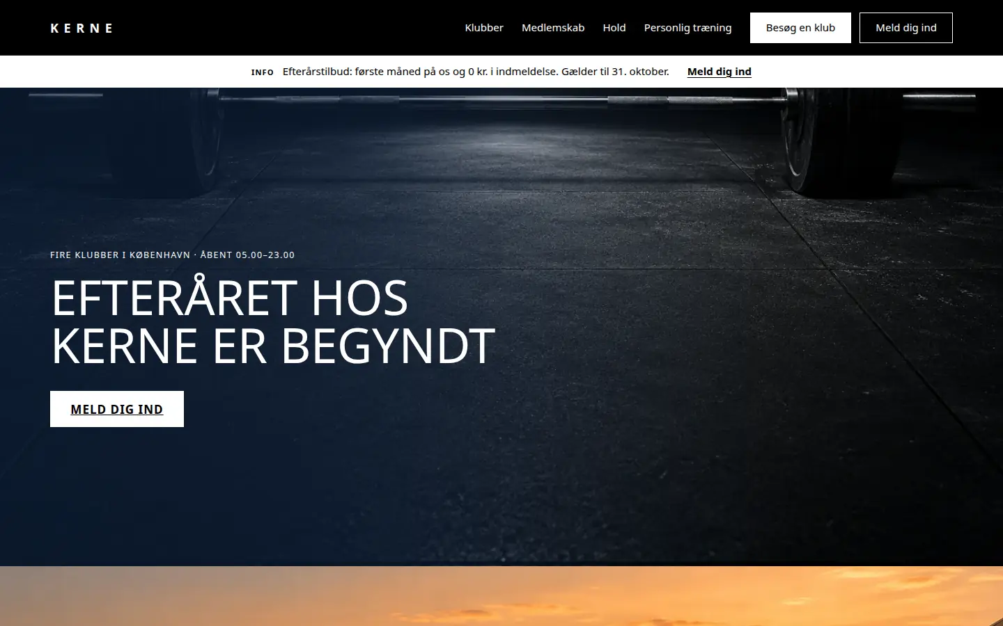 Forsiden af eksempelsitet for Kerne i temaet Fitness og træning, set på en computer